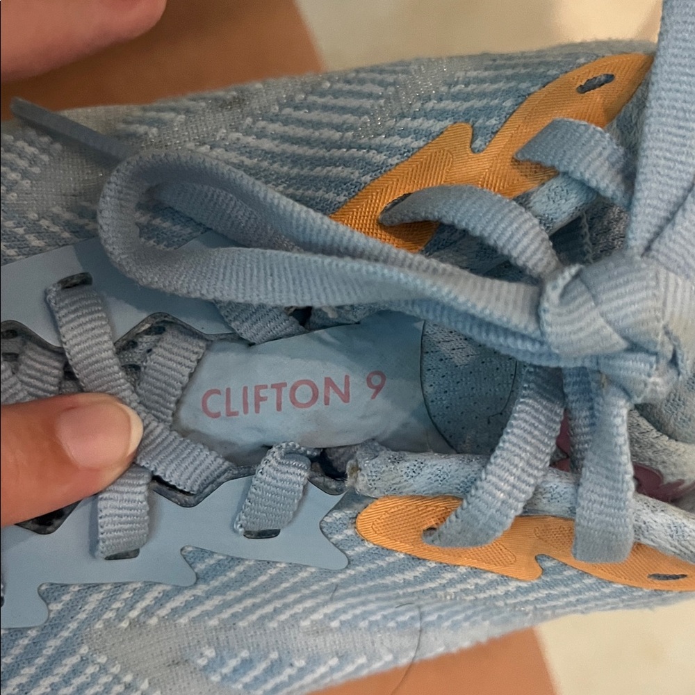 Hoka Women’s Clifton 9 Running Shoes - Light Blue, Orange & Pink Accents - Picture 12 of 12